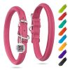 Pink Ultra Soft Rolled Leather Dog Collar for Small Dogs 8-10 inch Neck Soft Padded Dog Collars