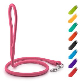 Rolled Leather Dog Leash 4Ft x 0.5 in for Small Medium and Large Dogs Heavy Duty Leash for Outdoor Walking Running Training Pink Color