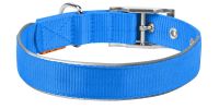 Blue Nylon Reflective Dog Adjustable Dog with Metal Buckle S Size 12-15 inch Neck Heavy Duty for Small Medium Dogs