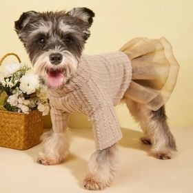 Pet Dog Knitted Fabric Mesh Short Skirt Dress; Cute Cat Apparel; For Small & Medium Dogs (Color: Khaki, Size: XL)