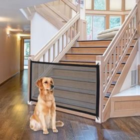 Pet Dog Gate Network Fence Stairs Folding Breathable Mesh Enclosure Dog Fence Child Safety Barrier Pet Playpen Articles (Size: 70.87*28.35inch)