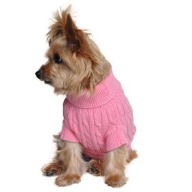 Dog Cable Knit 100% Cotton Sweater Candy Pink (Size: XX-Small)