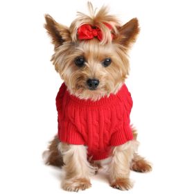 Dog Cable Knit 100% Cotton Sweater Fiery Red (Size: XX-Small)