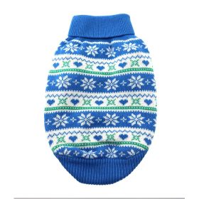 Dog Cable Knit 100% Cotton Sweater Snowflakes and Hearts Blue (Size: XX-Small)