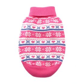 Dog Cable Knit 100% Cotton Sweater Snowflakes and Hearts Pink (Size: XX-Small)