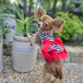 Cherry Stripe Harness Dress with Matching Leash (Size: X-Small)