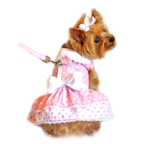 Polka Dot and Lace Dog Dress Set with Leash (Color: Pink, Size: X-Small)